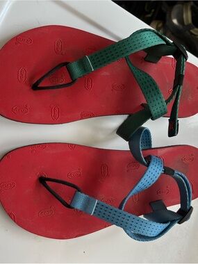 Handmade unisexSandals with Green and Blue Straps - Lightweight Outdoor Footwear
